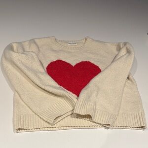 Girl's Cream Sweater with Red Heart
